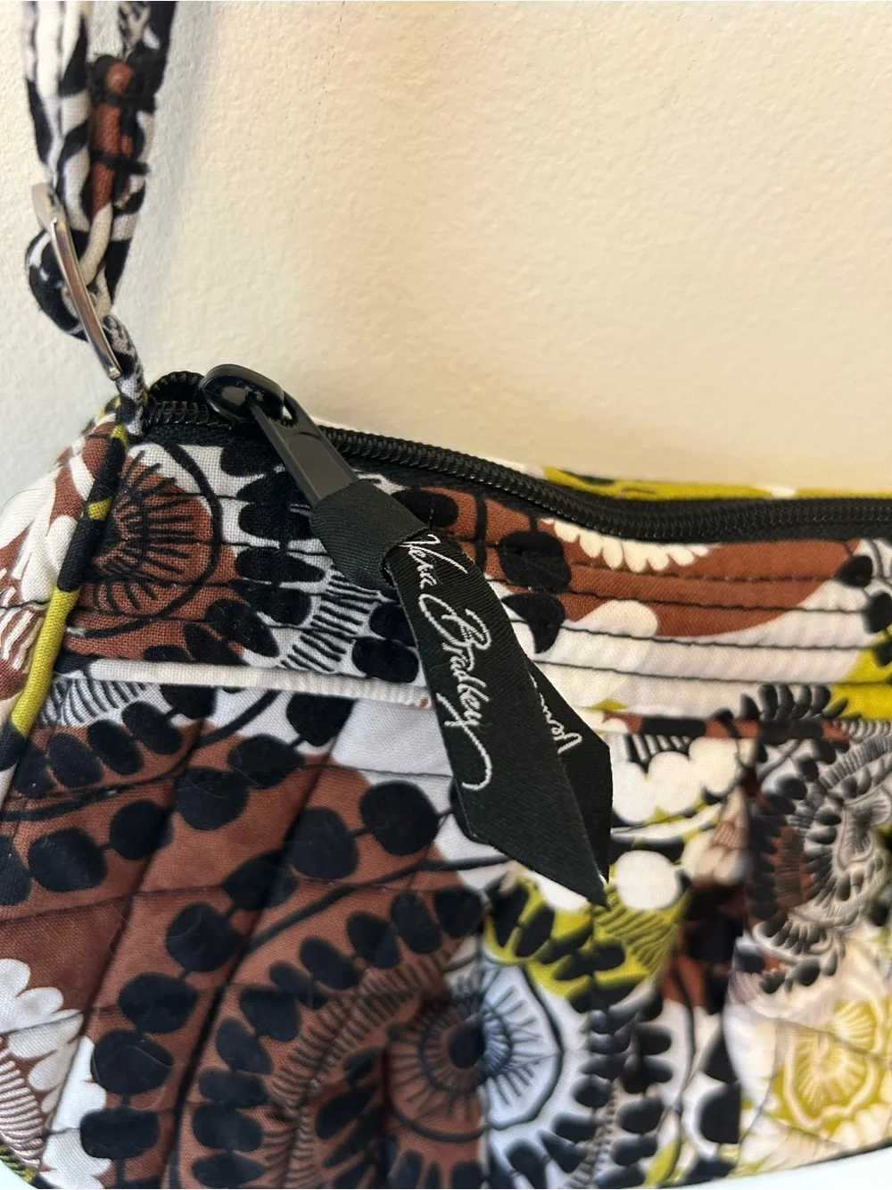 Vera Bradley Brown Multi Quilted Floral Shoulder Bag with Olive Accents
